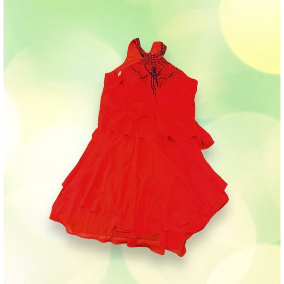 TS Couture Bright Red Halter Sequin Prom Formal Mini Dress Size XL - Picture 1 of 12